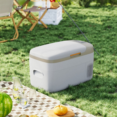 23L Portable Car Refrigerator with Display and Handle in White for Road Trip Camping