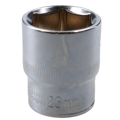 23mm 1/2" Drive Shallow Metric Socket Single Hex / 6 sided Cr-V 40mm Chrome