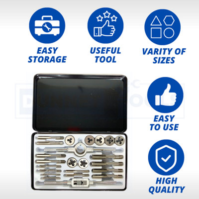 23pc Whitworth Tap & Die Set Ratchet Thread Repair Tool Kits Die set Tap Set - 6