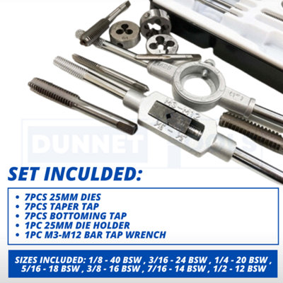 23pc Whitworth Tap & Die Set Ratchet Thread Repair Tool Kits Die set Tap Set - 8