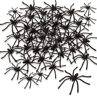 24 Black Plastic Halloween Spiders Spooky Scary 5cm Each Durable Material
