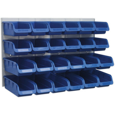 24 Blue 100 x 160 x 75mm Plastic Storage Bin & Wall Panel Warehouse