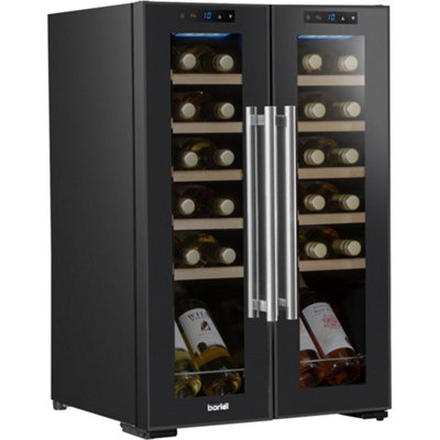 24 Bottle Dual Zone Freestanding Wine Cooler Fridge - LED Backlit BLACK & GLASS