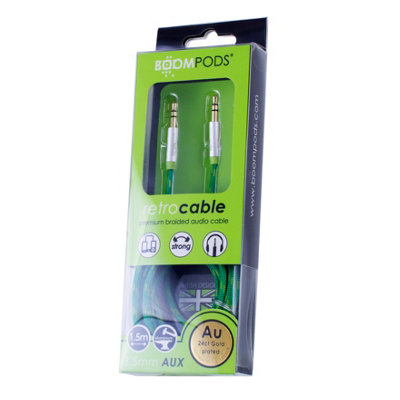 24 Carat Gold Plated Braided Aux Cable 3.5mm Jack Plug 1.5m Green