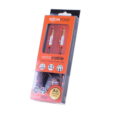 24 Carat Gold Plated Braided Aux Cable 3.5mm Jack Plug 1.5m Orange