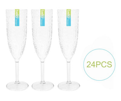24 Champagne Prosecco Flutes Glasses Set Plastic Reusable Eco Dimpled Embossed Party Outdoor Summer Multibuy