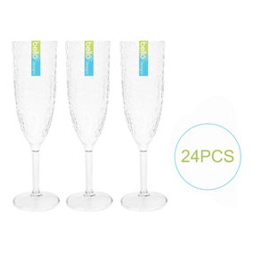 24 Champagne Prosecco Flutes Glasses Set Plastic Reusable Eco Dimpled Embossed Party Outdoor Summer Multibuy