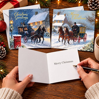24 Christmas Cards With Envelopes Coach and Horses 2 Designs