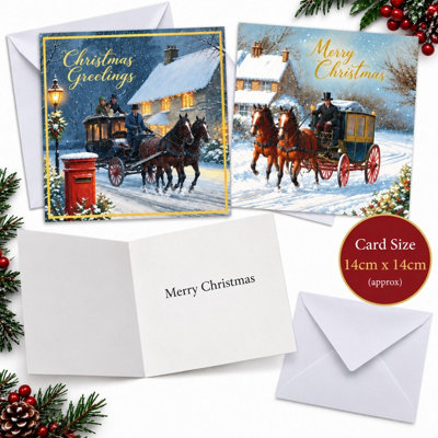 24 Christmas Cards With Envelopes Coach and Horses 2 Designs