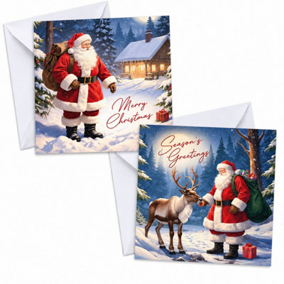 24 Christmas Cards With Envelopes Father Christmas and Reindeer