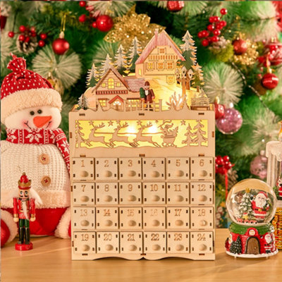 24 Day Advent LED Wooden Calendar Countdown to Christmas with Drawers