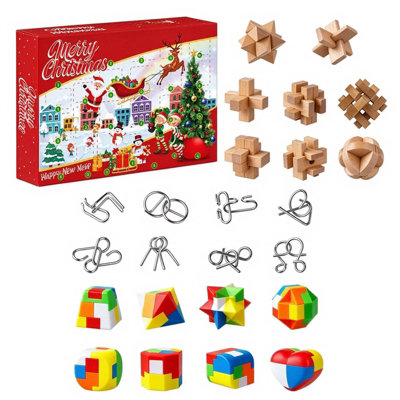 24 Day Brain Teaser Advent Calendar, Christmas Countdown Set, Wooden ...