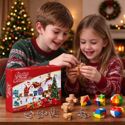 24 Day Brain Teaser Advent Calendar, Christmas Countdown Set, Wooden ...