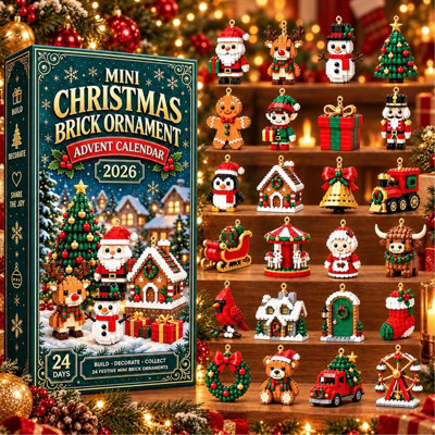 24 Day Mini Building Brick Christmas Ornament Advent Calendar, Festive ...