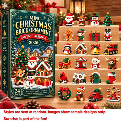 24 Day Mini Building Brick Christmas Ornament Advent Calendar, Festive ...