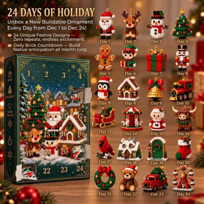 24 Day Mini Christmas Brick Ornament Advent Calendar, 24 Unique ...