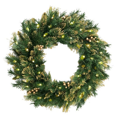 24" Decorative Collection Wreath With Cones & Red Berries
