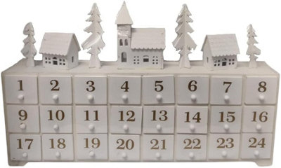 24 Drawer White Wooden Scene Light Up LED Advent Calendar