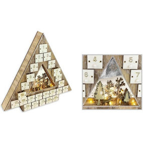 24 Drawer Wooden Triangle Tree Shaped Light Up LED Advent Calendar