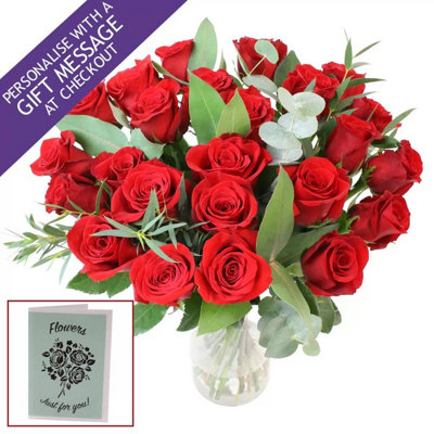 24 Freedom Red Roses Bouquet with Eucalyptus, Includes Greeting Card ...