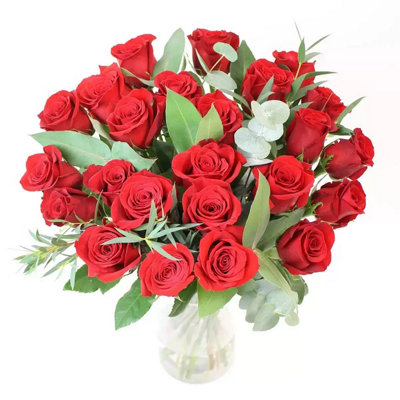 24 Freedom Red Roses Bouquet with Eucalyptus, Includes Greeting Card ...