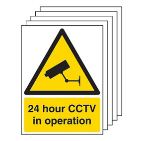 24 HOUR CCTV IN OPERATION Safety Sign - Self Adhesive Vinyl - 200X300mm - 5 Pack