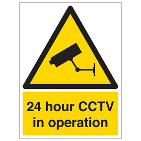 24 Hour CCTV - Warning Security Sign - Adhesive Vinyl - 300x400mm (x3)