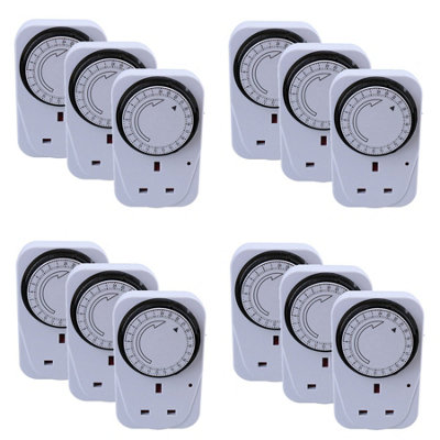 24 Hour Mains 3 Pin Plug In Timer Sockets Clock Energy Saving Lamps Lights 12pc