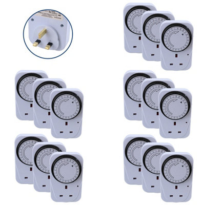 24 Hour Mains 3 Pin Plug In Timer Sockets Clock Energy Saving Lamps Lights 15pc