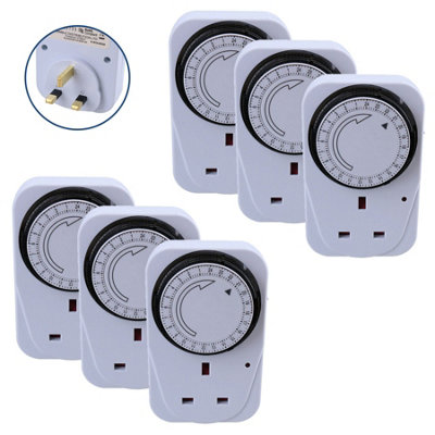 24 Hour Mains 3 Pin Plug In Timer Sockets Clock Energy Saving Lamps Lights 6pc