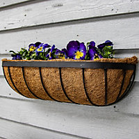 24 Inch Wall Trough Basket Planter & Coco Liner Wrought Iron Wall Mounted