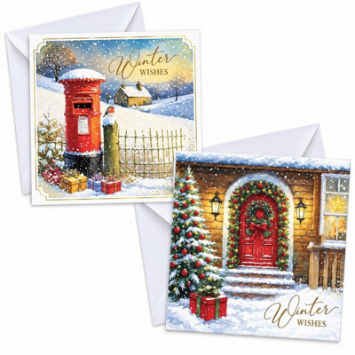 24 Luxury Christmas Cards With Envelopes Post Box Festive Door 2 Designs