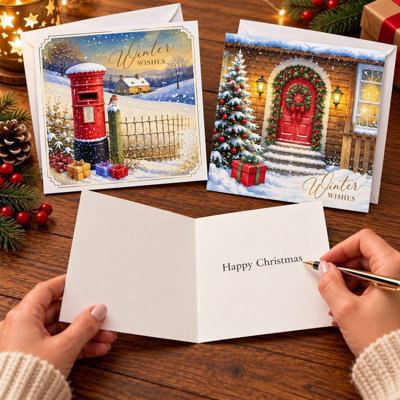 24 Luxury Christmas Cards With Envelopes Post Box Festive Door 2 Designs