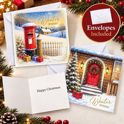 24 Luxury Christmas Cards With Envelopes Post Box Festive Door 2 Designs