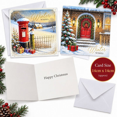24 Luxury Christmas Cards With Envelopes Post Box Festive Door 2 Designs
