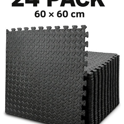 24 Mats 12mm EVA Interlocking Gym Mats in Black Soft Foam Flooring Play ...