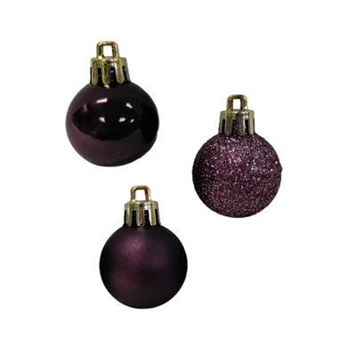 24 Mini Christmas Tree Baubles Purple Plum Decoration Tree - Main Image