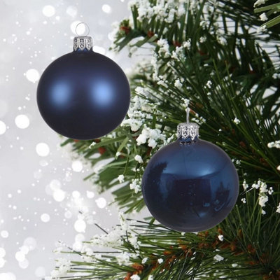 24 Mini Glass Christmas Baubles Night Blue Tree Decorations 25mm Xmas