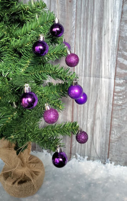 24 Mini Purple Christmas Tree Baubles Tree Decoration Ornament Glitter  Gloss 3cm