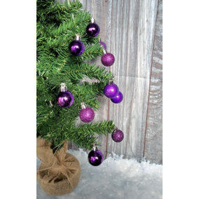 24 Mini Purple Christmas Tree Baubles Tree Decoration Ornament Glitter Gloss 3cm