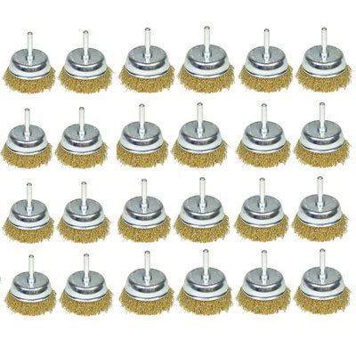 24 Pack 75mm Wire Cup Brush for Drills Steel Brass Coated Rust Paint Remover
