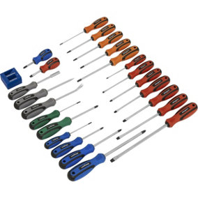24 PACK Premium Soft Grip Handle Screwdriver Set - Various Colour Coded Magnetic