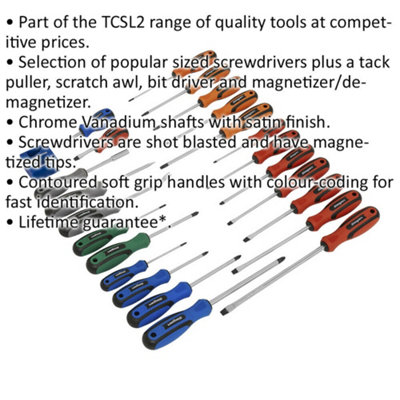 24 PACK Premium Soft Grip Handle Screwdriver Set - Various Colour Coded Magnetic