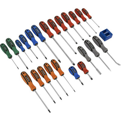 24 PACK Premium Soft Grip Handle Screwdriver Set - Various Colour Coded Magnetic