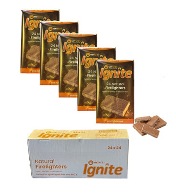 24 Packs of 24 Natural Firelighter Cubes BBQ Firelighters Paraffin Wax Sawdust