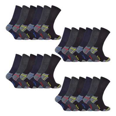 24 Pairs Mens Multipack Ultimate Cotton Work Socks - 12-14 - Assorted