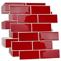 24 Pcs 30.5 x 30.5cm(12") 3D Tile Stickers Peel and Stick Backsplash Splashback Decals Tile Transfer - Cherry Red Retro Glossy