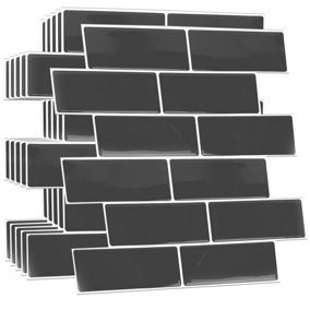 24 Pcs 30.5 x 30.5cm(12") 3D Tile Stickers Peel and Stick Backsplash Splashback Decals Tile Transfer - Elegant Dark Grey