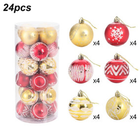 24 Pcs Christmas Decoration Set Christmas Tree Hanging Bauble Set Xmas Ornament Red and Gold