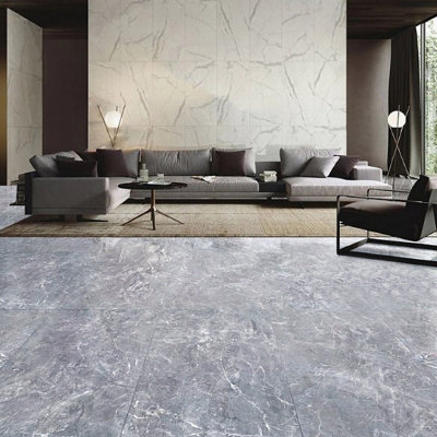 24 pcs Self Adhesive Vinyl Floor Planks Blue Grey Marble Effect Stick on Floor Tiles